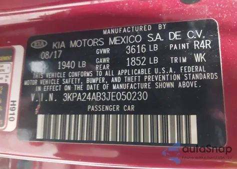 2018 Kia Rio S from USA, damaged, VIN 3KPA24AB3JE050230